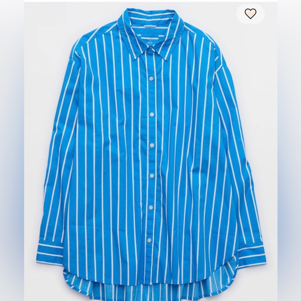 NWT Aerie Good Day Button Down Shirt Large Striped Cotton Poplin Oversized Boxy - Picture 3 of 9